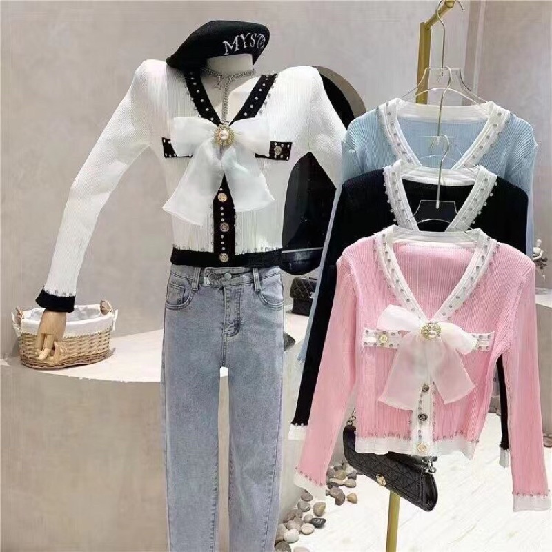 áo len đính nơ cao cấp Quảng châu