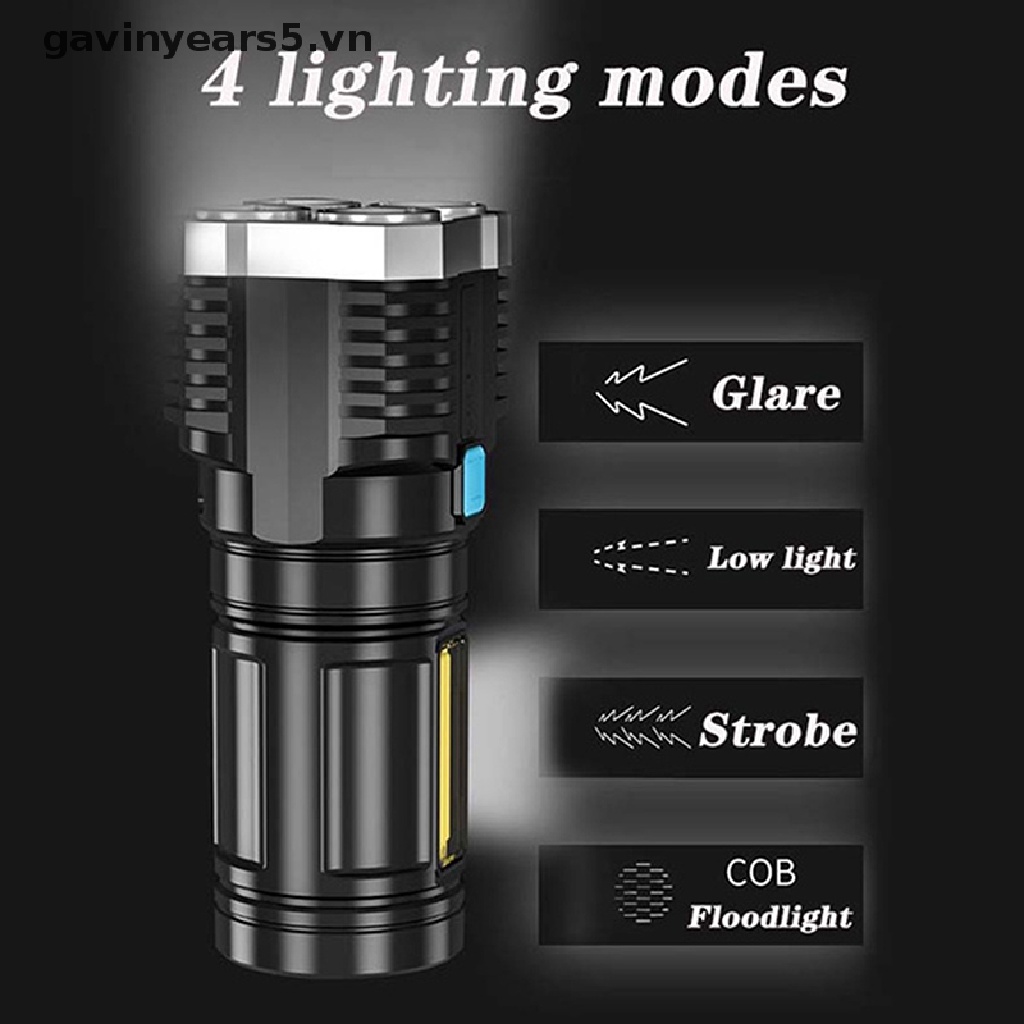 Đèn Pin 4 Đầu Sạc USB Có Màn Hình Hiển Thị Nguồn Điện Tiện Dụng