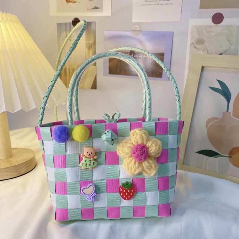 Túi xách mini xinh xắn, túi Handmade , túi  cói kèm charm