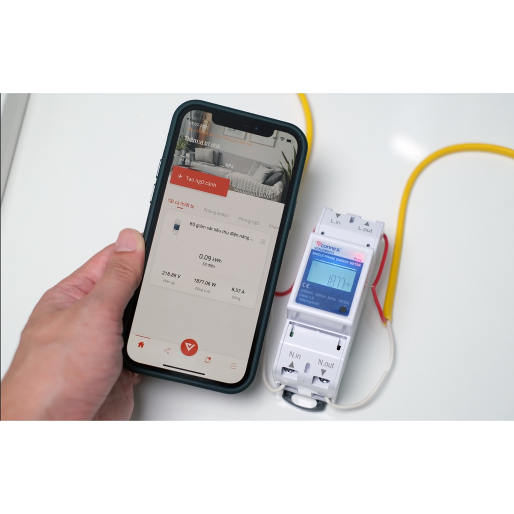Công tơ điện tử Wifi thông minh Vconnex, kết nối app,có chứng chỉ đo lường, bảo hành 2 năm, Smart Home