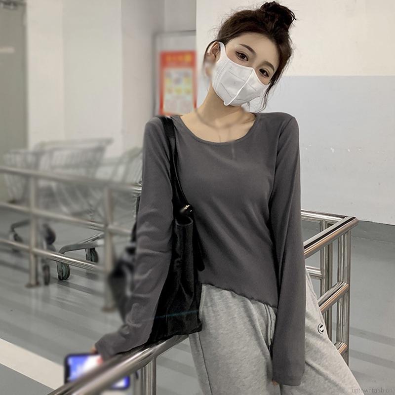 Áo thun tay dài màu trơn thiết kế độc đáo thời trang cho nữ