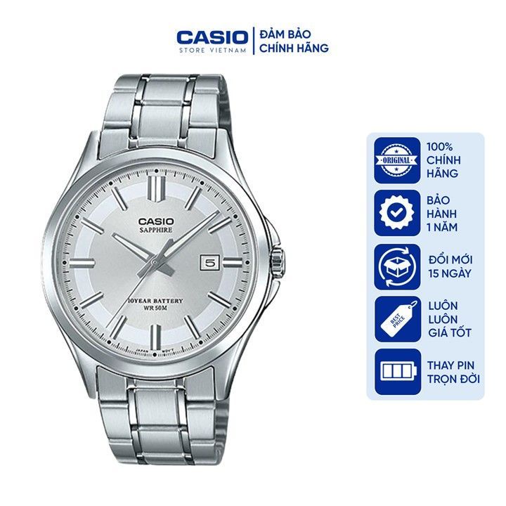 Đồng hồ Nam Casio MTS-100D-7AV, đồng hồ chính hãng, bạc mặt trắng