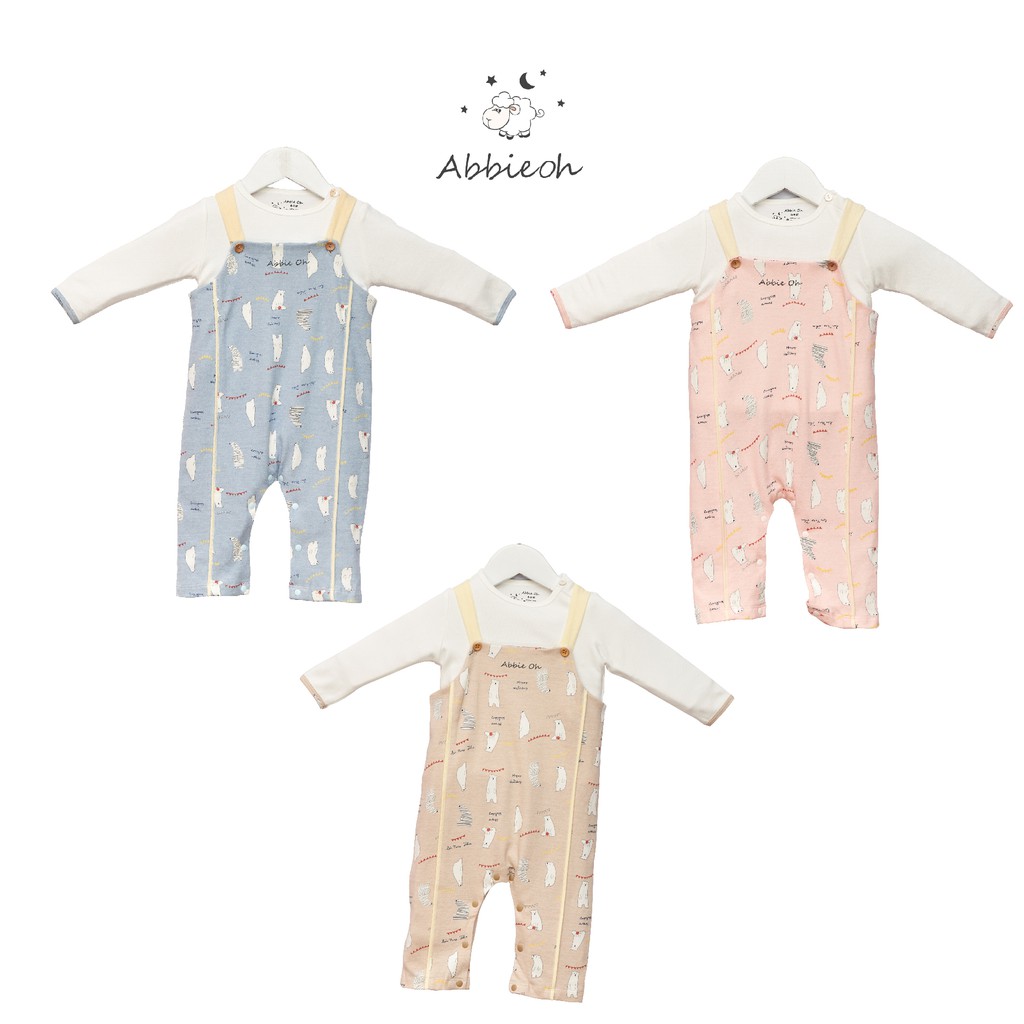 Bộ quần áo Bodysuit yếm và áo gấu dài tay ABBIEOH cho bé gái và bé trai 0-18 Tháng  BO131 AW19