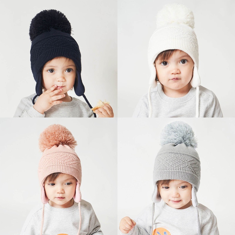 Mũ Beanie Dệt Kim Màu Sắc Trơn Giữ Ấm Mùa Đông Cho Bé