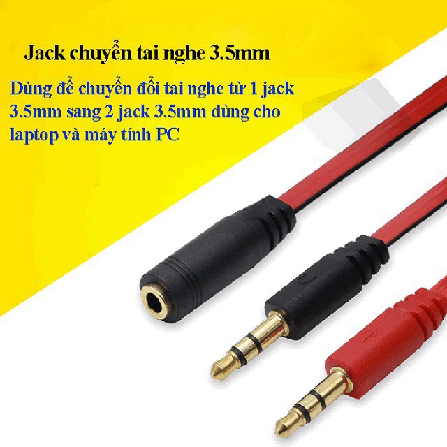 Jack chuyển đổi tai nghe 3.5 sang Audio & Mic dùng trên laptop máy tính, Cáp Chia 3.5mm( đen đỏ) | WebRaoVat - webraovat.net.vn