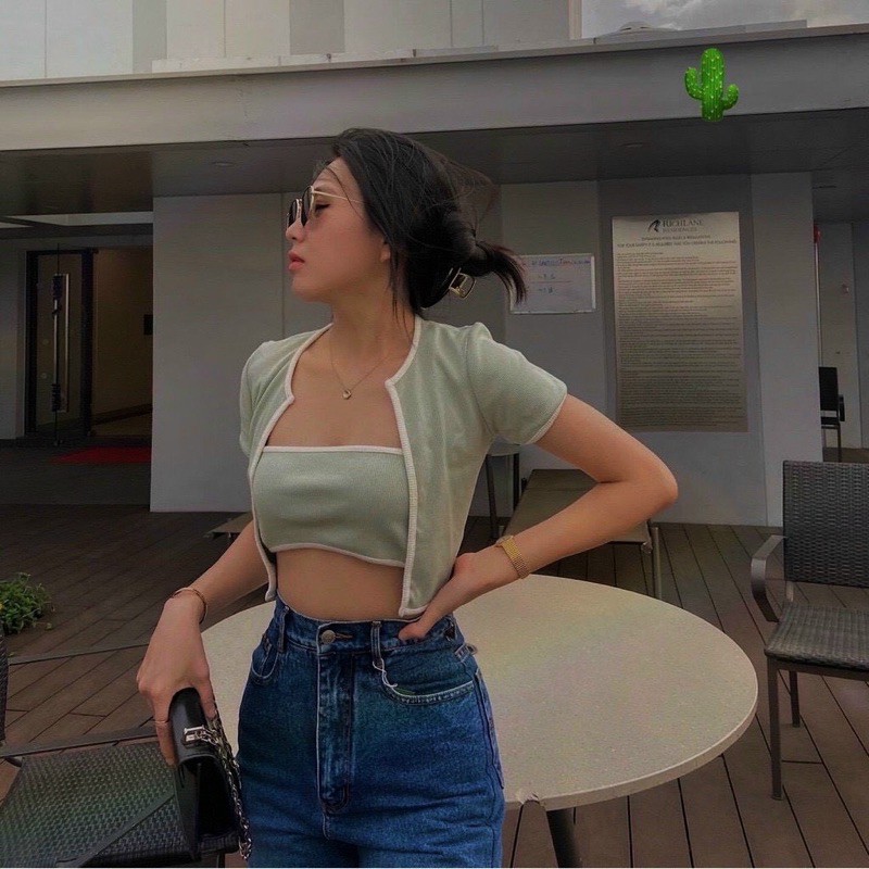 Set áo ống kèm áo khoác ngoài cực cá tính chất thun thái mịn