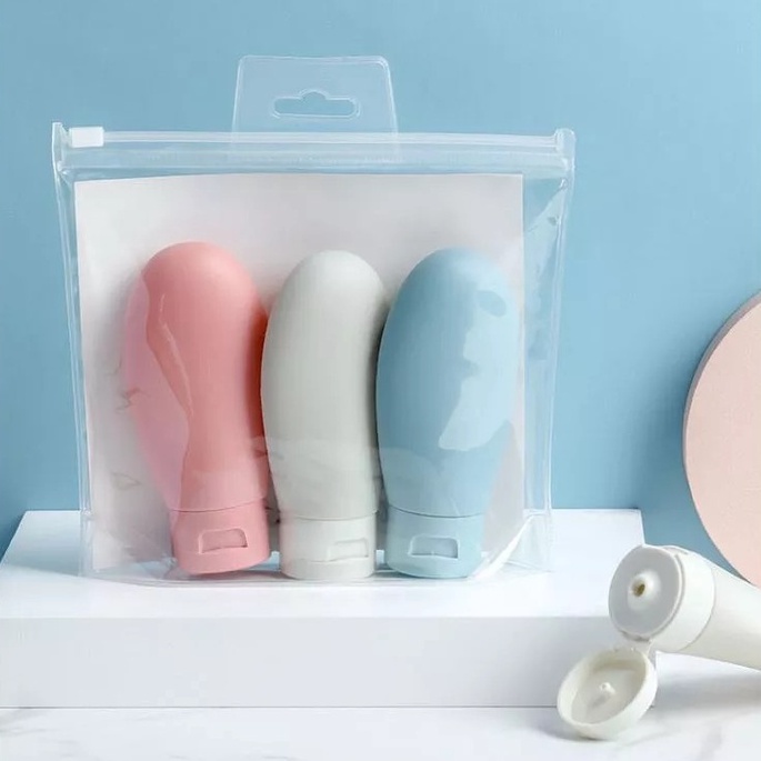 (SỈ 26K) Set 3 Lọ Chiết Dung Tích 60ml - Đựng Mỹ Phẩm, Dầu Gội, Sữa Tắm Mang Đi Du Lịch Kèm Túi Zip Tiện Lợi