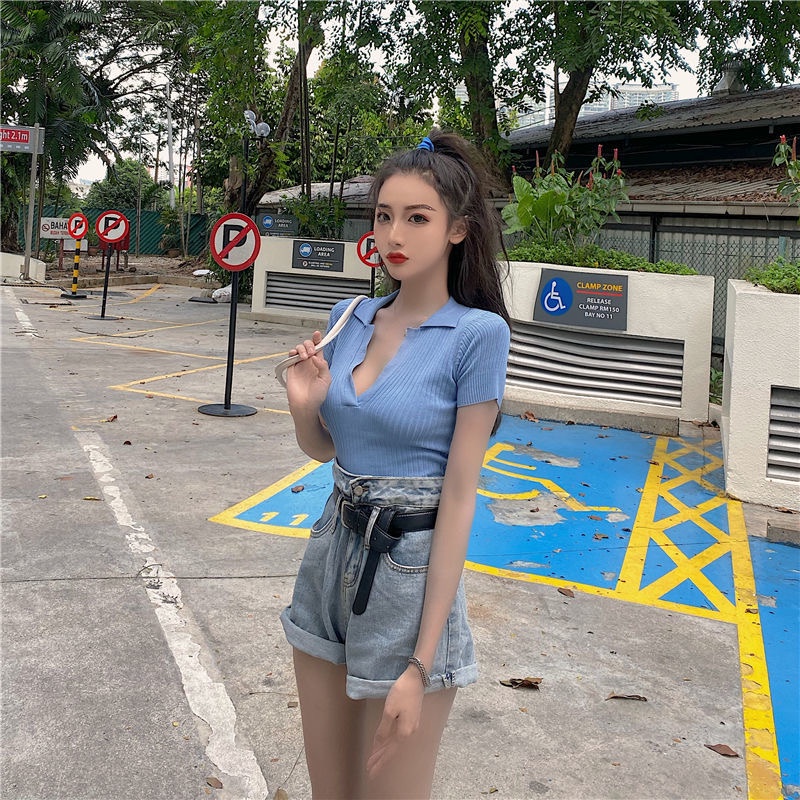 Áo polo Ngắn Tay Màu Trơn Phong Cách Cổ Điển Thời Trang Cho Nữ