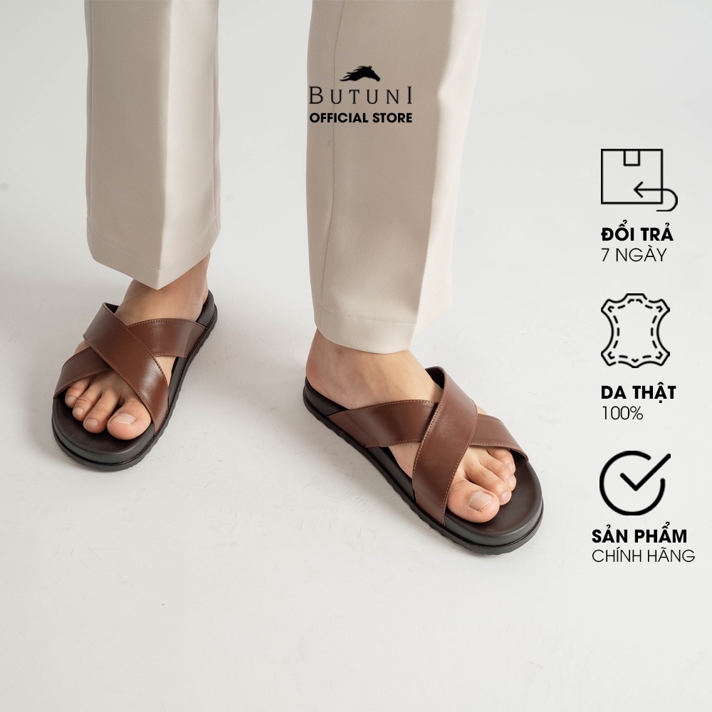 Dép quai chéo da thật Butuni Cross Slippers - Nâu