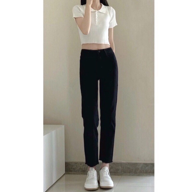 Quần bò jean nữ ống đứng co giãn suông rộng jeans cạp cao cao cấp Hottrend 2022