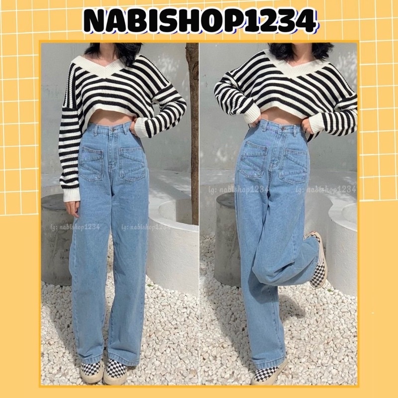 Quần Ống Suông Jean Nữ Cạp Cao Túi Kiểu Mã 3163 Form Dài 100cm (ẢNH THẬT KÈM VIDEO) - Nabishop1234
