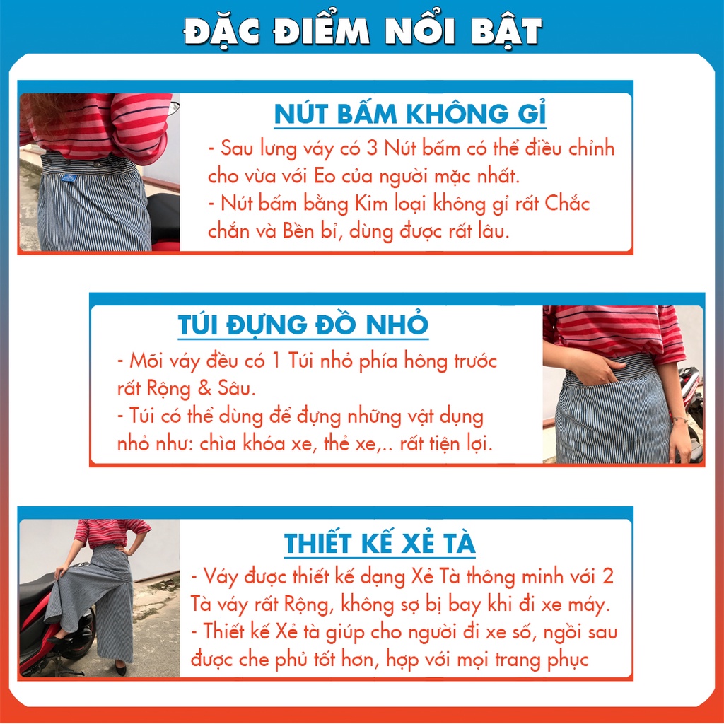 Váy Chống Nắng Xẻ Tà Nữ Vải Kaki Cotton Mềm Mại Học Tiết Sọc Có Nút Bấm Chân Tiện Lợi H&amp;T Fashion