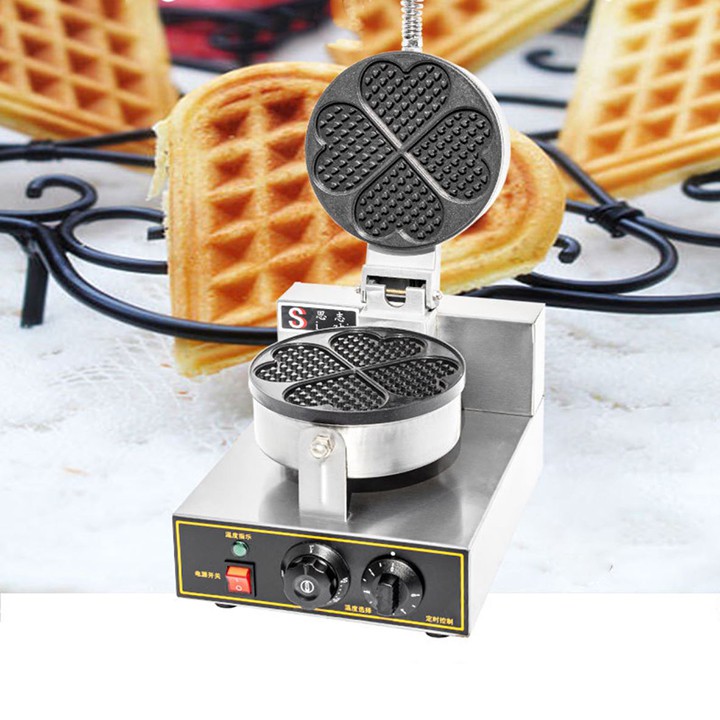 Máy làm bánh kẹp tàn ong, máy làm bánh waffle khuôn trái tim công nghiệp đôi