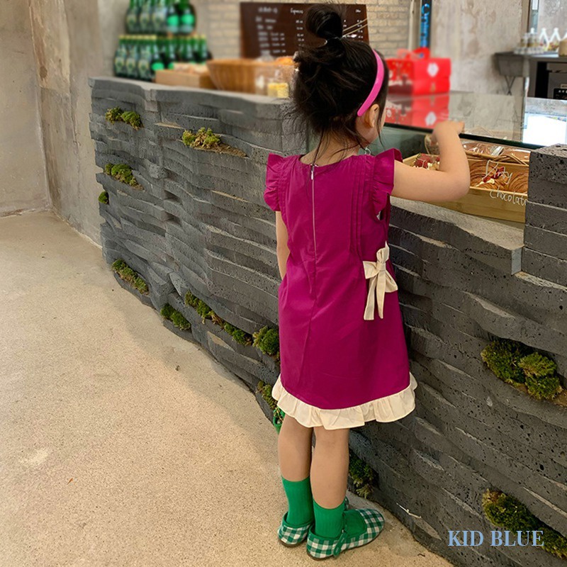 Đầm Công Chúa Cổ Tròn Viền Bèo Thắt Nơ Eo Phong Cách Hàn Quốc Thời Trang Mùa Hè Cho Bé Gái