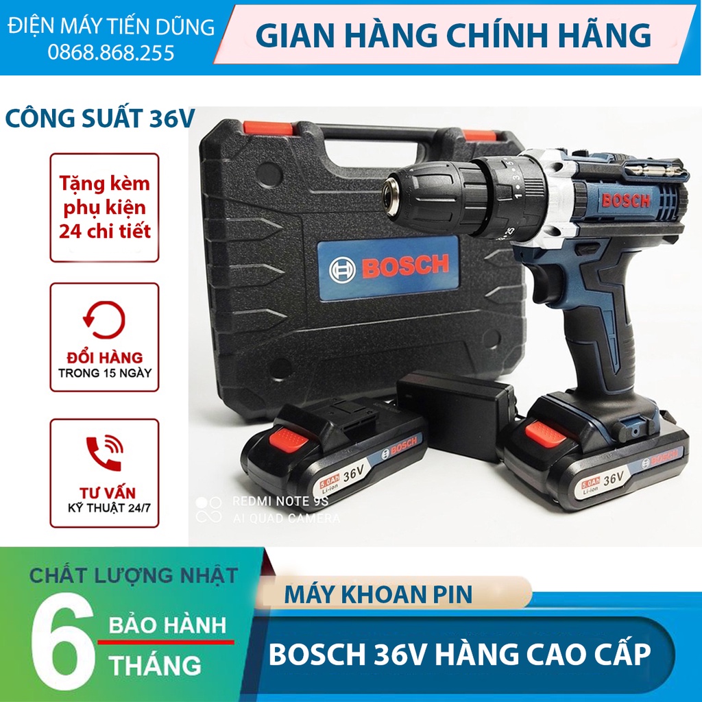 Máy Khoan Pin Bosch 36V, Máy Khoan Cầm Tay Bắt Vít Kèm Bộ Phụ Kiện 24 Móni