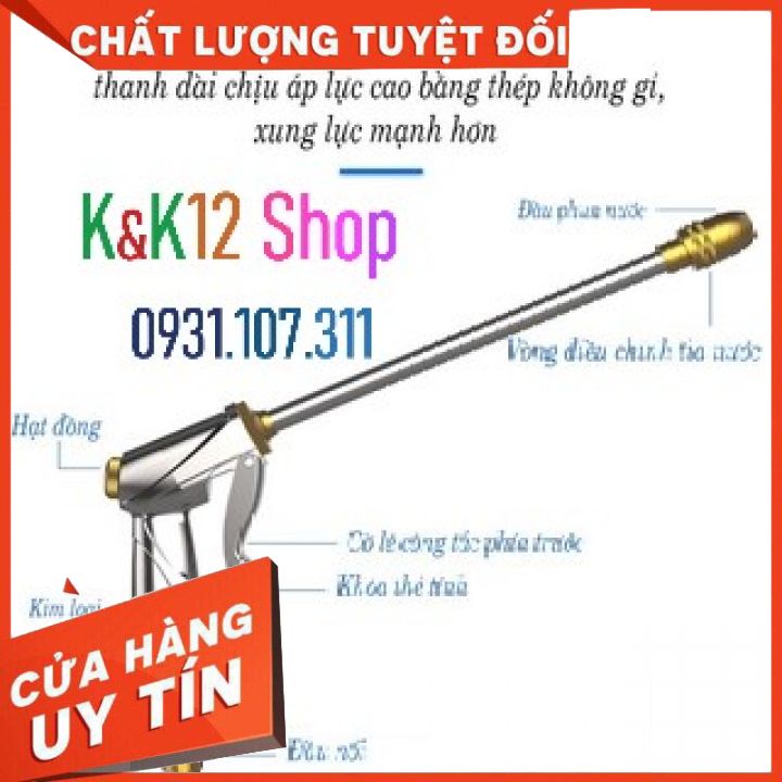 Vòi rửa xe K02, súng xịt rửa nước áp lực cao, thao tác đơn giản, dễ dàng vệ sinh xe máy và nhà cửa.