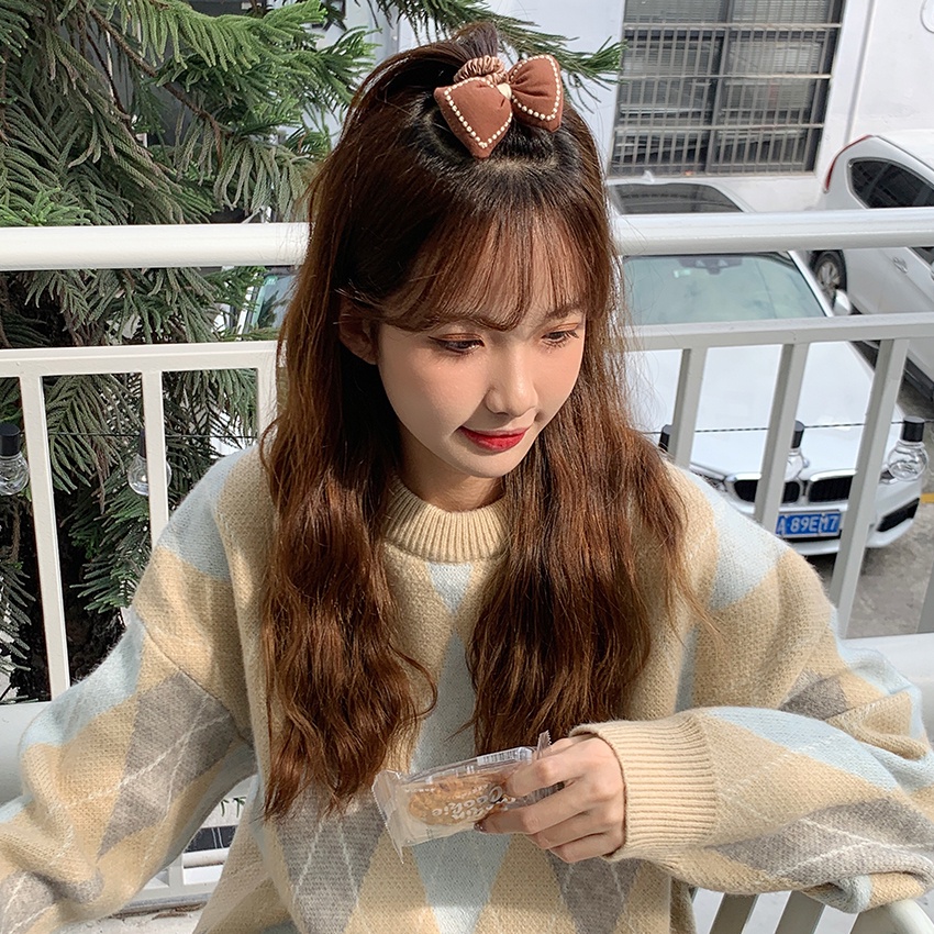 Dây Cột Tóc Cao Su Co Giãn Hình Nơ Màu Khaki Cho Nữ