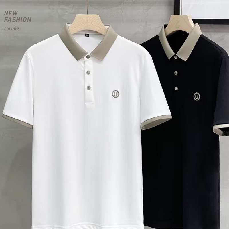 Áo polo Tay Ngắn Dáng Rộng Màu Sắc Tương Phản Đơn Giản Phong Cách Hàn Quốc Dành Cho Nam