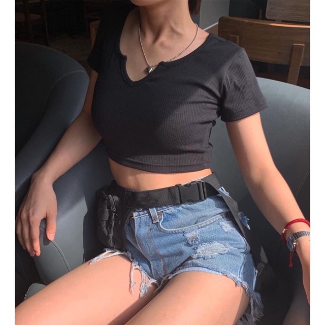 Áo croptop cổ V chất zip
