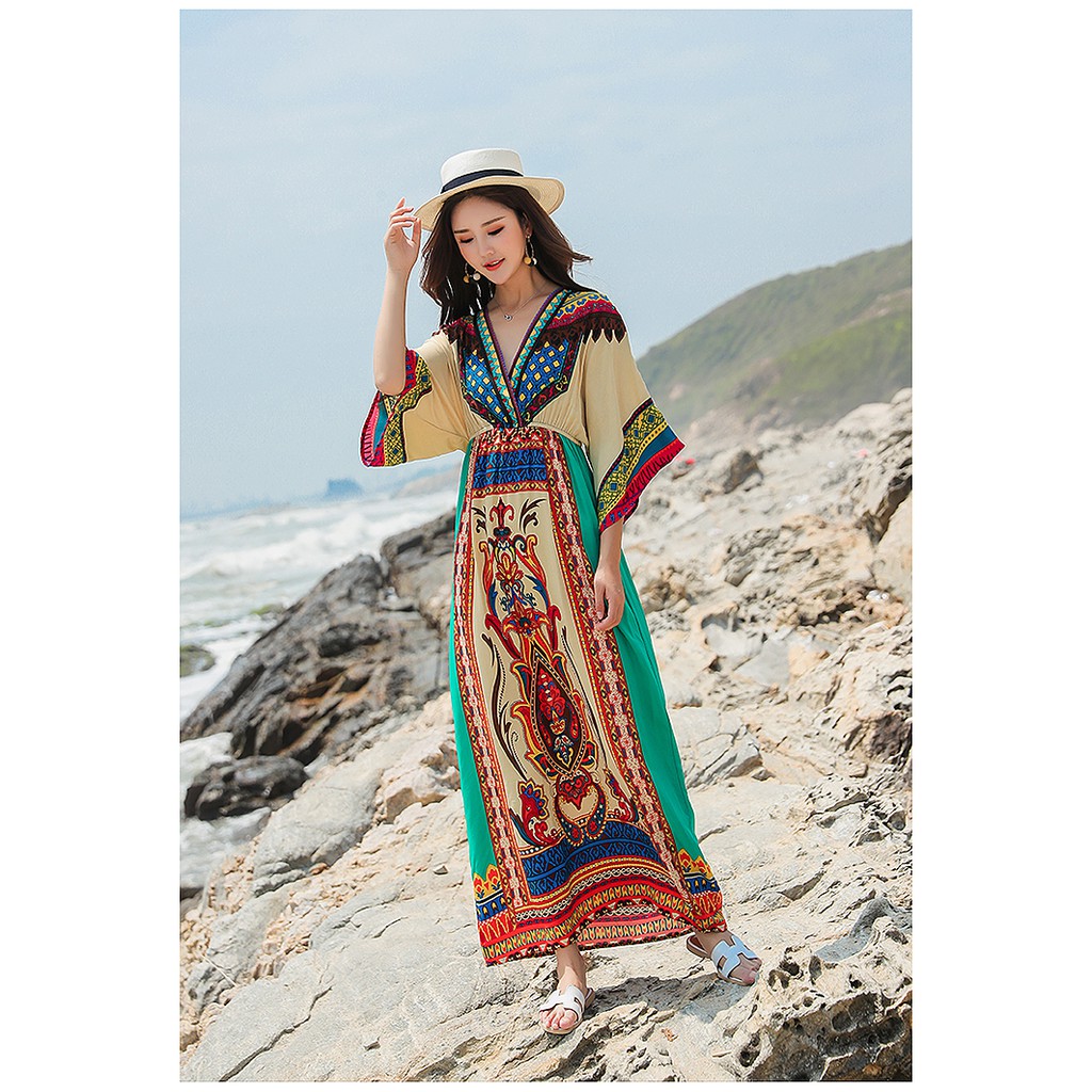 Đầm Thổ Cẩm Boho Phuket ❤️FREESHIP❤️Váy Vintage | BigBuy360 - bigbuy360.vn