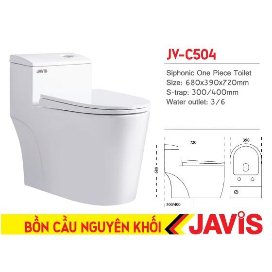 Bồn cầu liền khối JAVIS JV-C504, công nghệ men Nano, chống bám bẩn và diệt khuẩn, siêu bền.