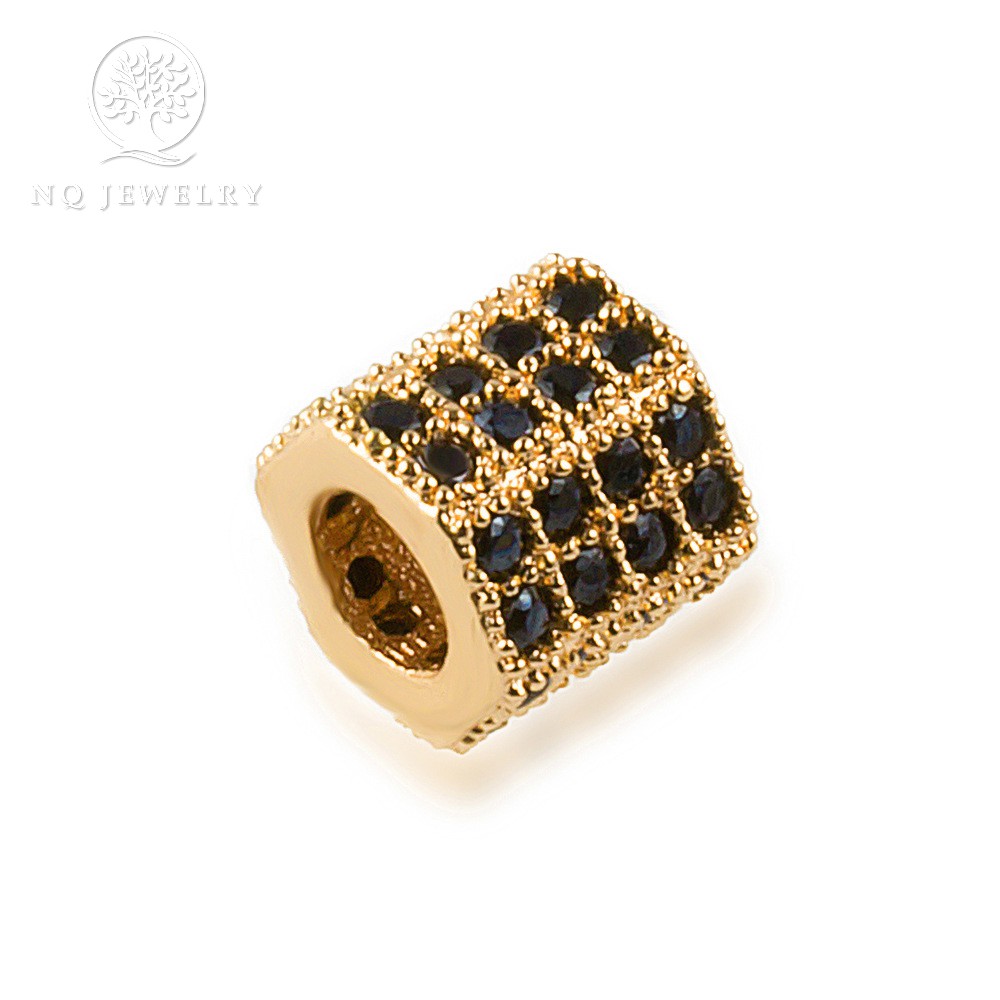 Charm hợp kim đính đá đen hình lục giá - NQ Jewelry