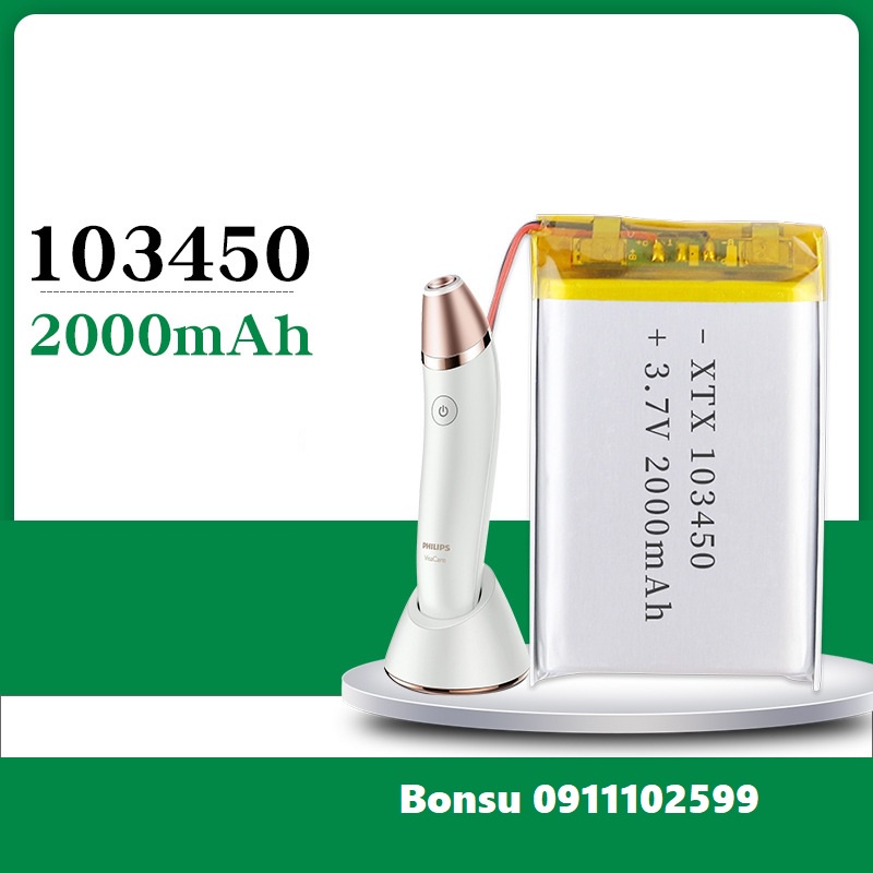 Pin Li-Po 3.7V 103450 2000mAh (Lithium Polyme) cho loa Bluetooth, Định vị GPS, Camera hành trình