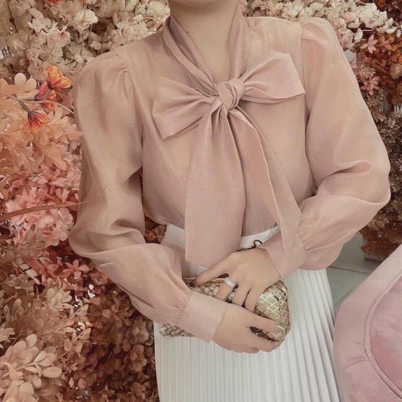 Áo sơ mi tay bồng cổ nơ khuy ngọc tiểu thư 2 lớp mặc tết, đi làm cực xinh mầu trắng, babydoll ulzzang mềm nội y xanh