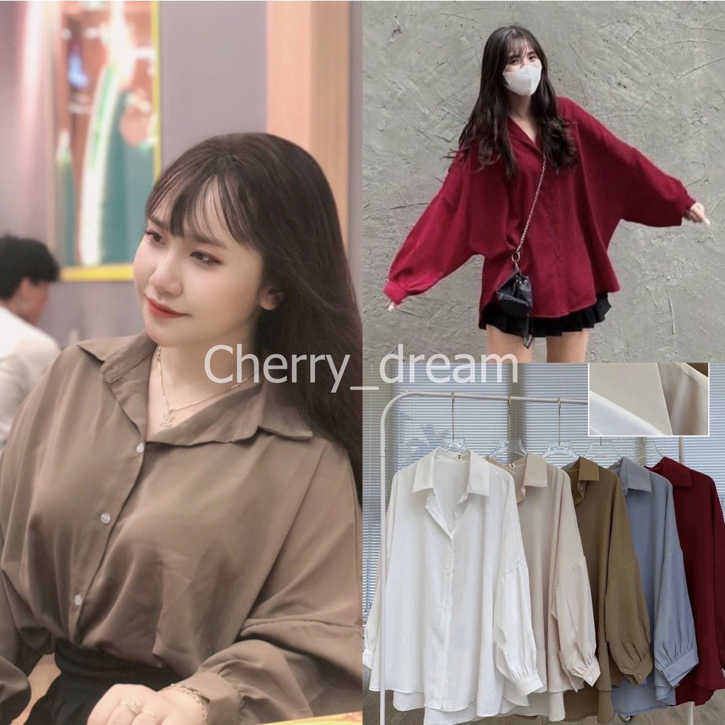 Áo sơ mi trơn voan trượt tay bồng oversize