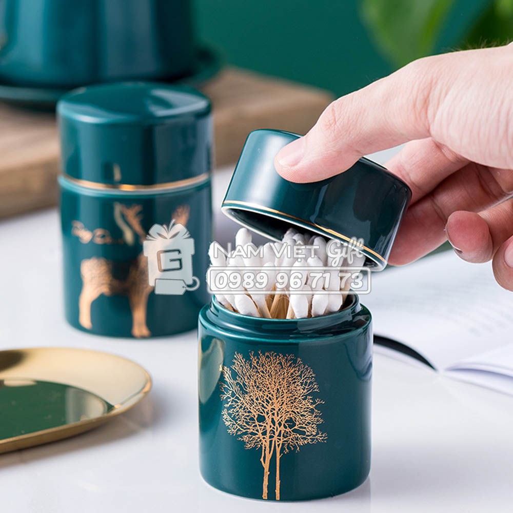 Hũ Tăm Sứ Bắc Âu Hoa Văn Sang Trọng