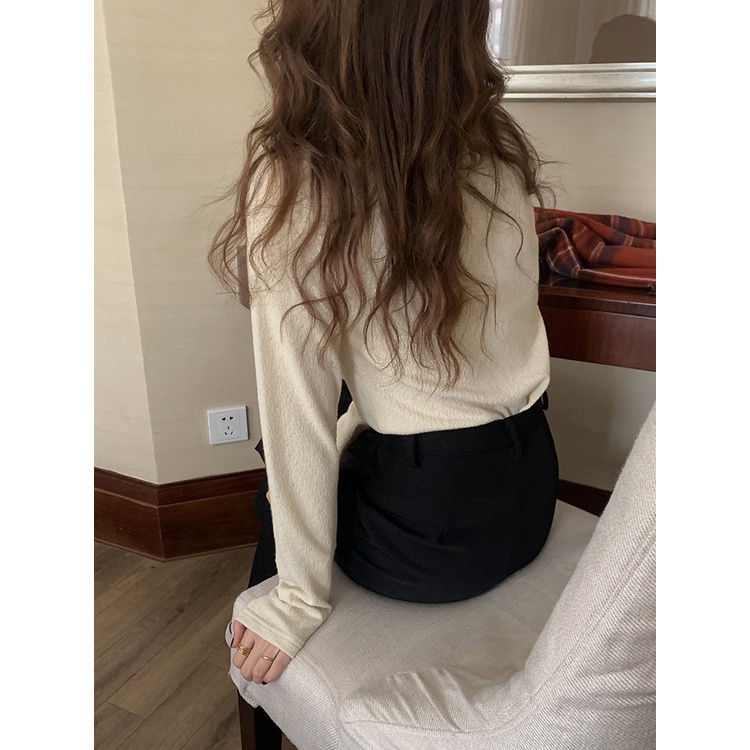Áo thun len cổ lọ nữ Cao cấp Dài tay Màu trơn Thu Đông Ulzzang Hàn Quốc Áo len cổ cao Giữ ấm Thời trang