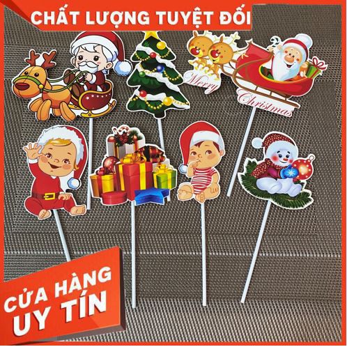 Set thẻ cắm Noel [HÀNG HOT] topper trang trí bánh kem chủ đề về ngày lễ noel đón chào năm mới và bánh sinh nhật dịp noel