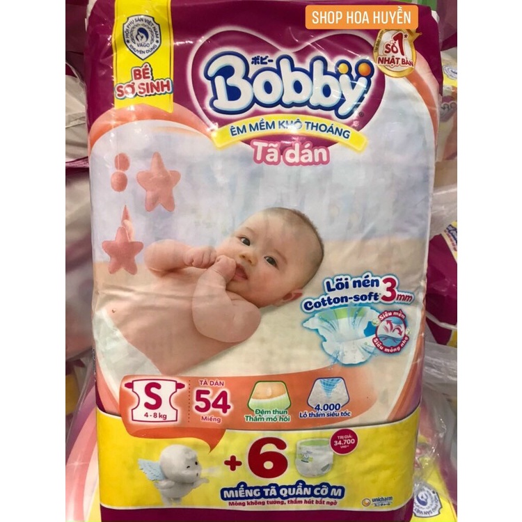 Tã dán sơ sinh Bobby 4-8kg Bĩm dán sơ sinh 80m /54m / 29m tặng kèm 6 miếng