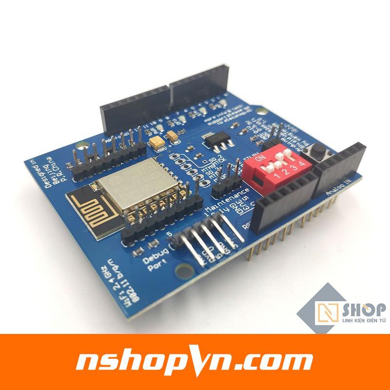 Arduino ESP8266 Wifi Shield thiết kế dạng Shield tích hợp mạch nguồn riêng giúp ESP8266 hoạt động ổn định