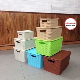 Giỏ đựng đồ giả mây [Hoả tốc - Chọn màu- 6 màu] phong cách Hàn Quốc/ Việt Nhật, thùng nhựa đan đủ size nhiều màu