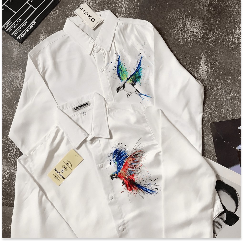ÁO SƠ MI DÀI TAY NAM HOẠ TIẾT CHIM LÔNG VŨ TUYỆT ĐẸP CHO CÁC AE KME FASHION
