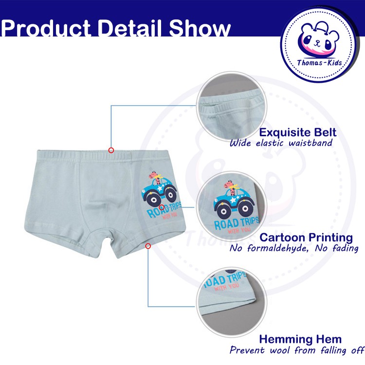 Bộ 5 Quần Lót Boxer Bằng Cotton Nguyên Chất Kháng Khuẩn In Họa Tiết Hoạt Hình Cho Bé Trai 3-12 Tuổi