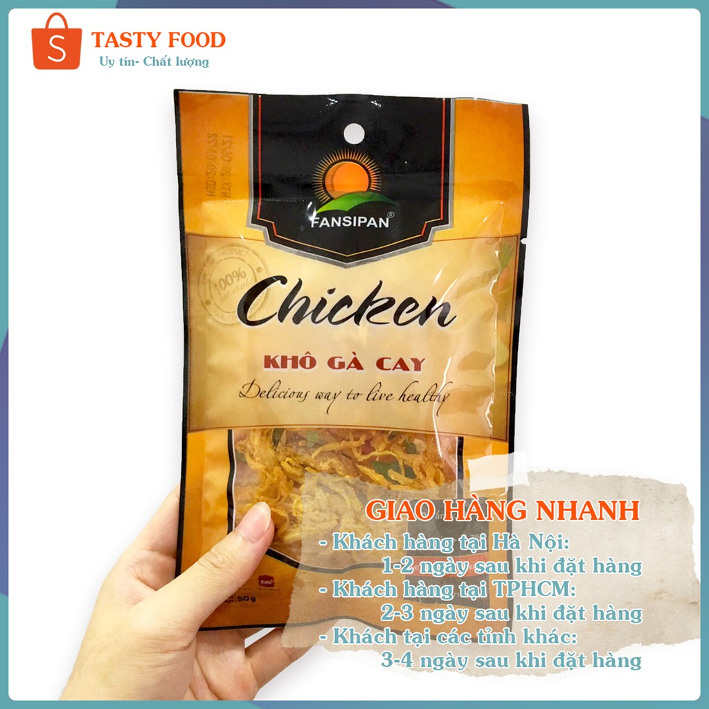 KHÔ GÀ LÁ CHANH Fanxipan gói 50g cay ngon, gà xé lá chanh loại 1 cao cấp, khô gà xé cay tỏi ớt Tasty Food | BigBuy360 - bigbuy360.vn