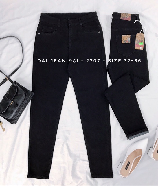 Quần Jeans Đen Tuyền Trơn / Rách 2Gối Size ĐẠI - Lưng Cao Trên Rốn- Hàng siêu co giãn | BigBuy360 - bigbuy360.vn