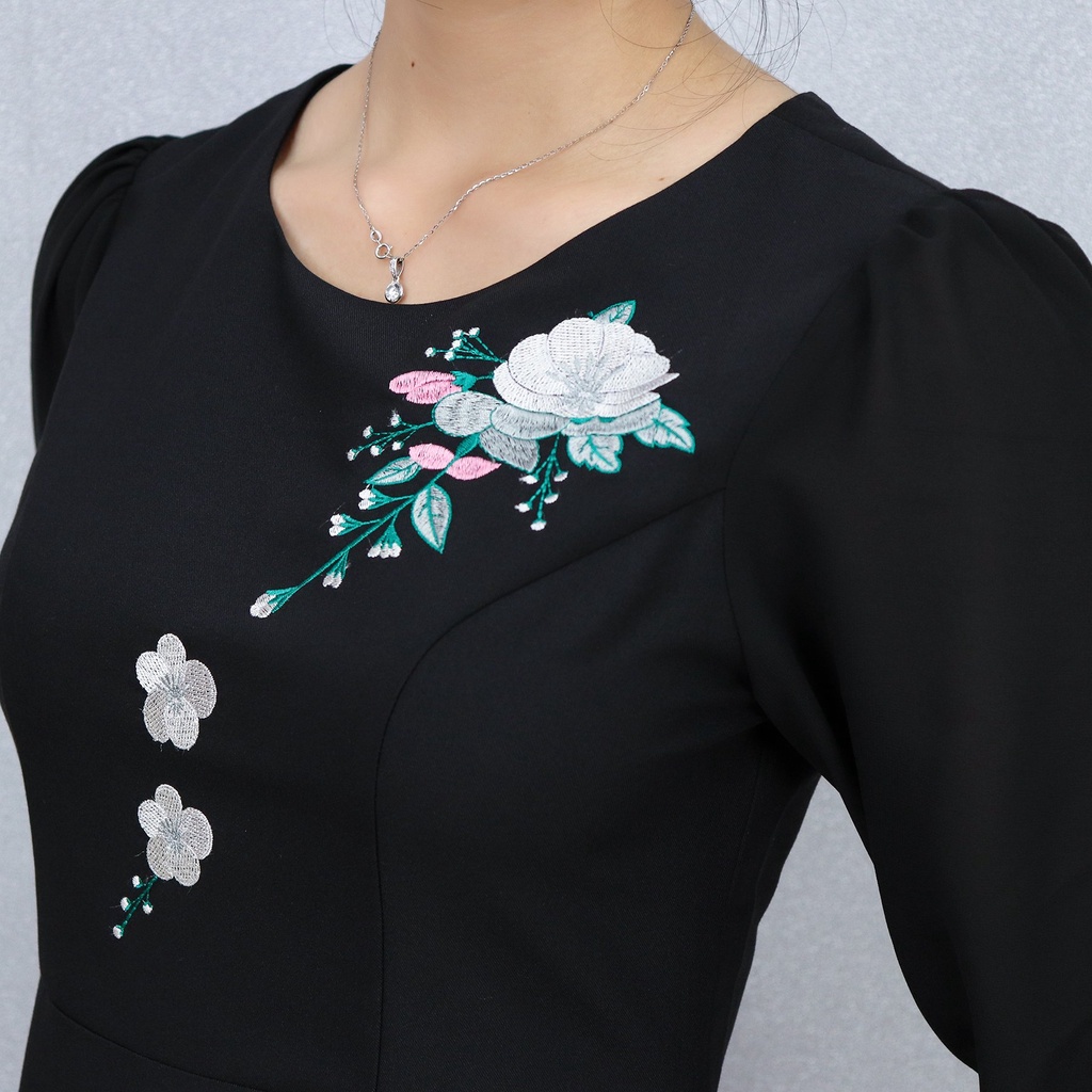 Đầm Xòe Công Sở Sang Trọng Bigsize AMYRA , Thiết Kế Dáng Xòe Đính Hoa Có Túi Cao Cấp Phù Hợp Đi Làm Đi Tiệc DA001