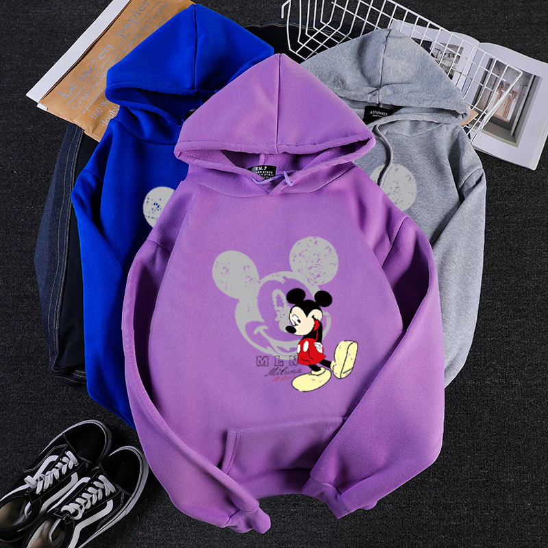 Áo Hoodie Lông Cừu Dáng Rộng In Họa Tiết Hoạt Hình Phong Cách Hàn Quốc Thời Trang Thu Đông Cho Nữ