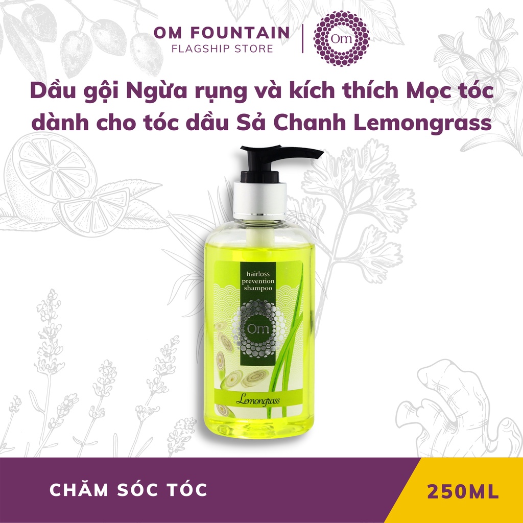 Dầu gội Ngừa rụng và kích thích Mọc tóc dành cho tóc dầu Sả Chanh Lemongrass 250ml - Om Fountain