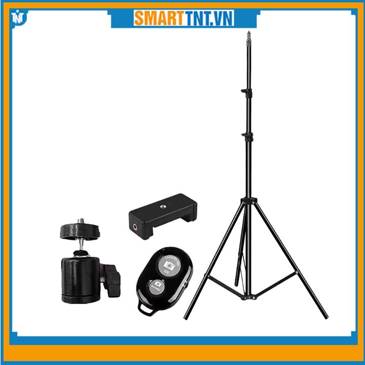 Giá đỡ tripod 2m1 điện thoại và điều khiển bluetooth chụp hình quay phim và livestream, hàng đẹp Smarttnt.vn