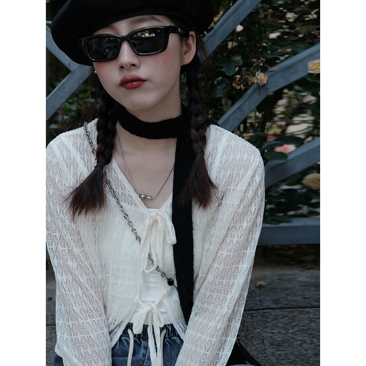 Áo Cardigan Cổ Chữ V Phối Ren Mỏng Thời Trang Mùa Hè Mới 2022 Cho Nữ