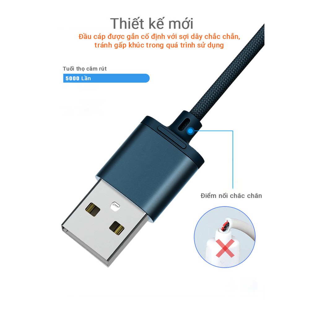 Cáp sạc 3 in 1 Lightning - Micro USB - Type C chiều dài 1.15m - Remax RC-131TH