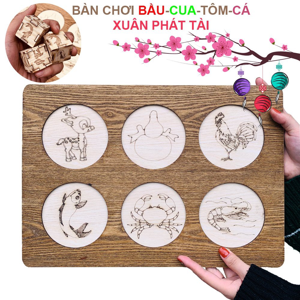 Lắc Bầu Tôm Cua Cá, Trò Chơi Vui Nhộn Mừng Xuân Băng Gỗ Thuần Mộc Siêu Bền