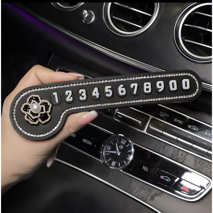 Bảng Số Điện Thoại Dừng Đỗ Trên Xe Ô Tô Hình Hoa Trà Đính Đá Cao Cấp