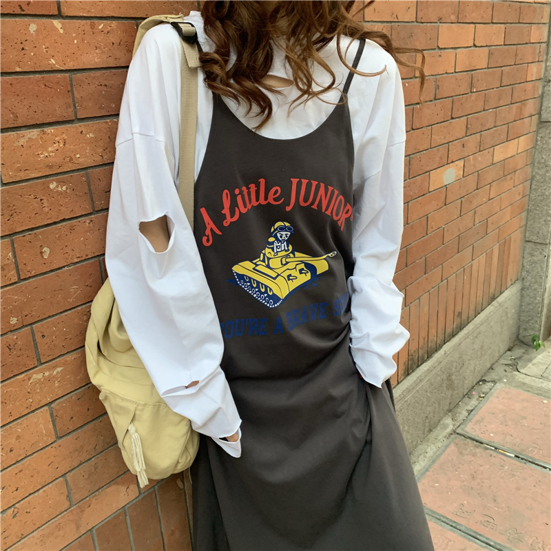 SUXI Váy dài form rộng họa tiết hoạt hình trẻ trung sành điệu cho nữ