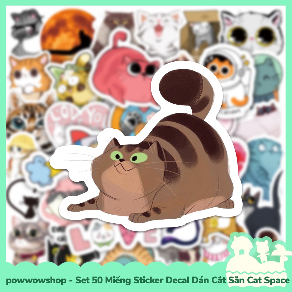 [Sẵn VN - Hỏa Tốc] Set 50 Miếng Sticker Decal Cắt Sẵn DIY Dán Trang Trí Vật Dụng Mẫu Cat Emotion Space Lovely