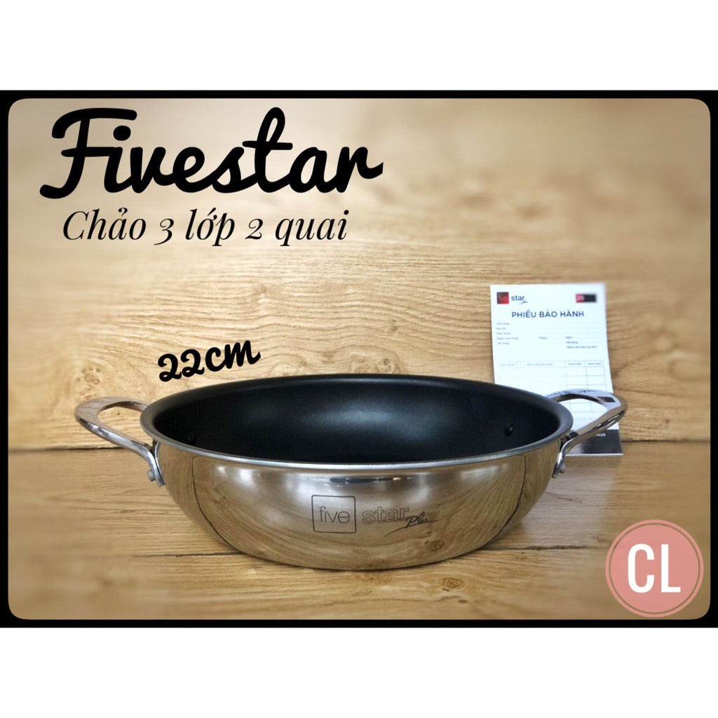 Chảo chống dính inox 3 lớp Fivestar 26cm 2 quai nắp kính